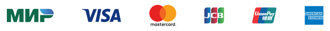 МИР, VISA, MasterCard, JCB, UnionPay, American Express